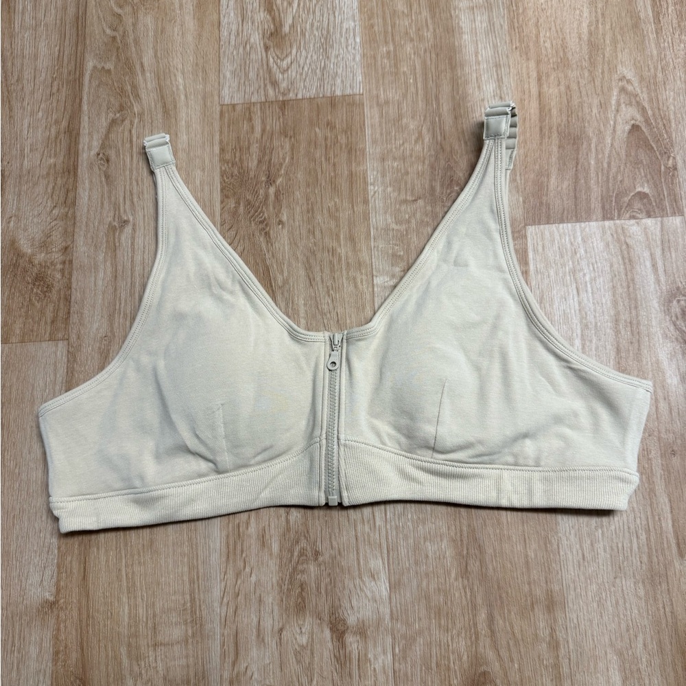 Slick Chicks Bra Front Zip Wireless Beige New Size 2XL Cotton Spandex Adjustable